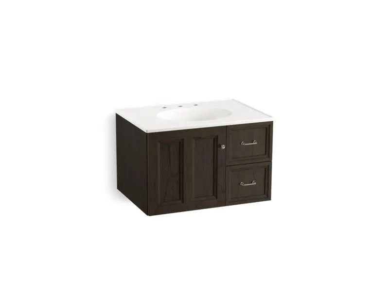 KOHLER K-99517-R-1WA Damask 30" wall-hung bathroom vanity cabinet with 1 door and 2 drawers on right