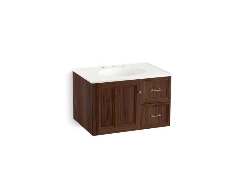 KOHLER K-99517-R-1WA Damask 30" wall-hung bathroom vanity cabinet with 1 door and 2 drawers on right