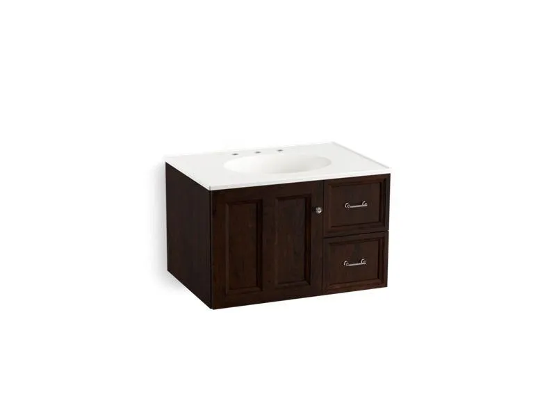 KOHLER K-99517-R-1WA Damask 30" wall-hung bathroom vanity cabinet with 1 door and 2 drawers on right