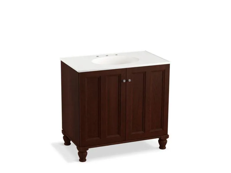 KOHLER K-99518-LG-1WA Damask 36" bathroom vanity cabinet with furniture legs and 2 doors