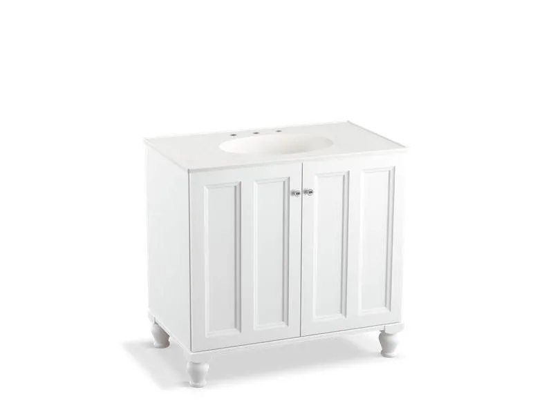 KOHLER K-99518-LG-1WA Damask 36" bathroom vanity cabinet with furniture legs and 2 doors