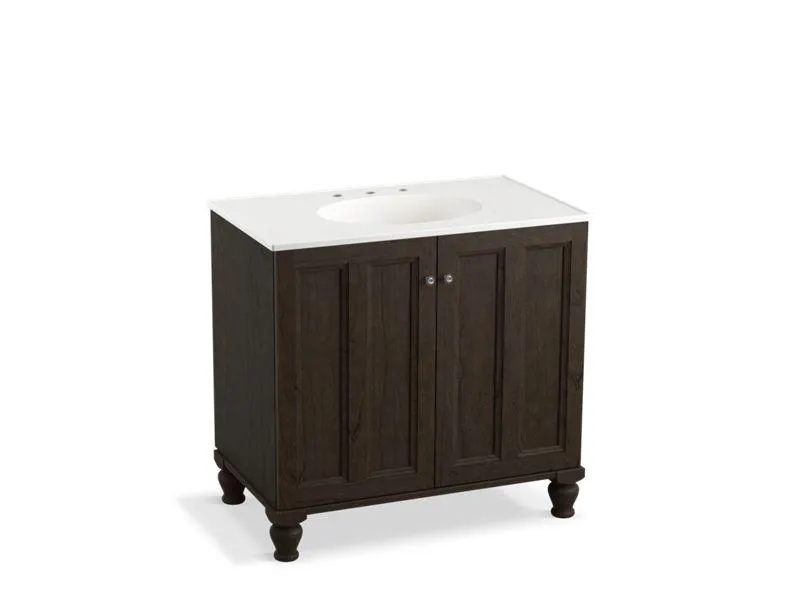 KOHLER K-99518-LG-1WA Damask 36" bathroom vanity cabinet with furniture legs and 2 doors