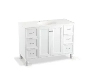 KOHLER K-99522-LGSD-1WA Damask 48" bathroom vanity cabinet with furniture legs, 2 doors and 6 drawers, split top drawers
