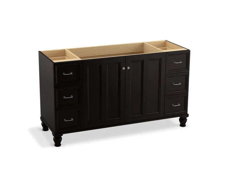KOHLER K-99523-LG-1WA Damask 60" bathroom vanity cabinet with furniture legs, 2 doors and 6 drawers