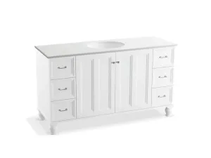 KOHLER K-99523-LG-1WA Damask 60" bathroom vanity cabinet with furniture legs, 2 doors and 6 drawers