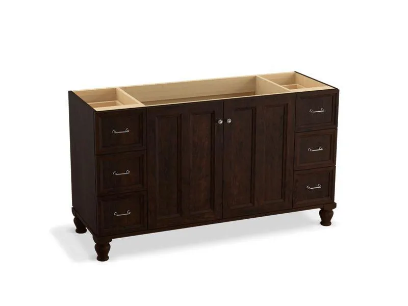 KOHLER K-99523-LG-1WA Damask 60" bathroom vanity cabinet with furniture legs, 2 doors and 6 drawers