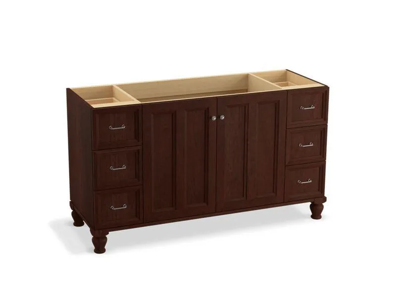 KOHLER K-99523-LG-1WA Damask 60" bathroom vanity cabinet with furniture legs, 2 doors and 6 drawers