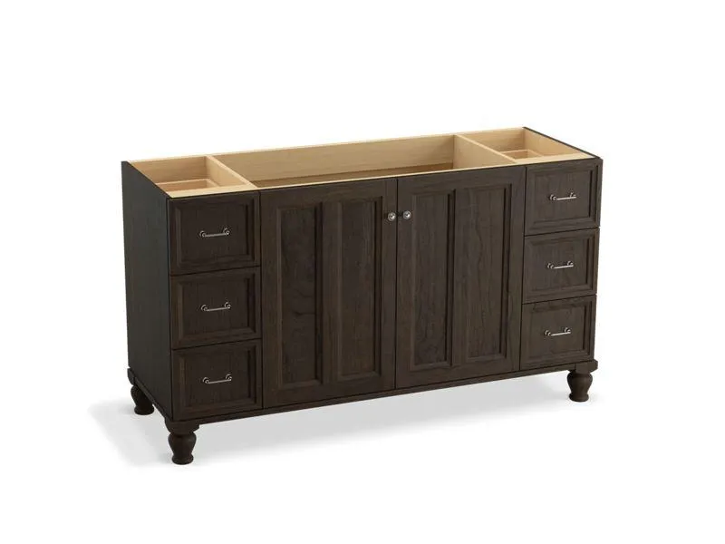 KOHLER K-99523-LG-1WA Damask 60" bathroom vanity cabinet with furniture legs, 2 doors and 6 drawers