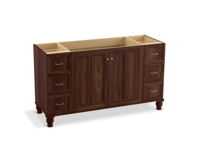 KOHLER K-99523-LG-1WA Damask 60" bathroom vanity cabinet with furniture legs, 2 doors and 6 drawers