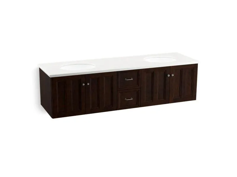 KOHLER K-99525-1WA Damask 72" wall-hung bathroom vanity cabinet with 4 doors and 2 drawers