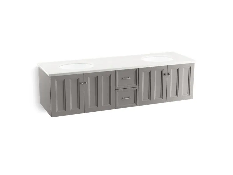 KOHLER K-99525-SD-1WA Damask 72" wall-hung bathroom vanity cabinet with 4 doors and 2 drawers, split top drawer