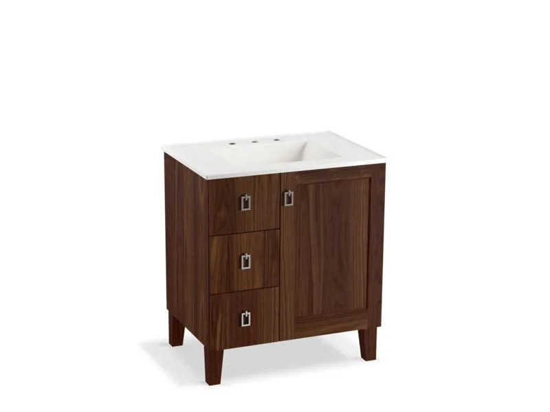 KOHLER K-99530-LGL-1WB Poplin 30" bathroom vanity cabinet with legs, 1 door and 3 drawers on left