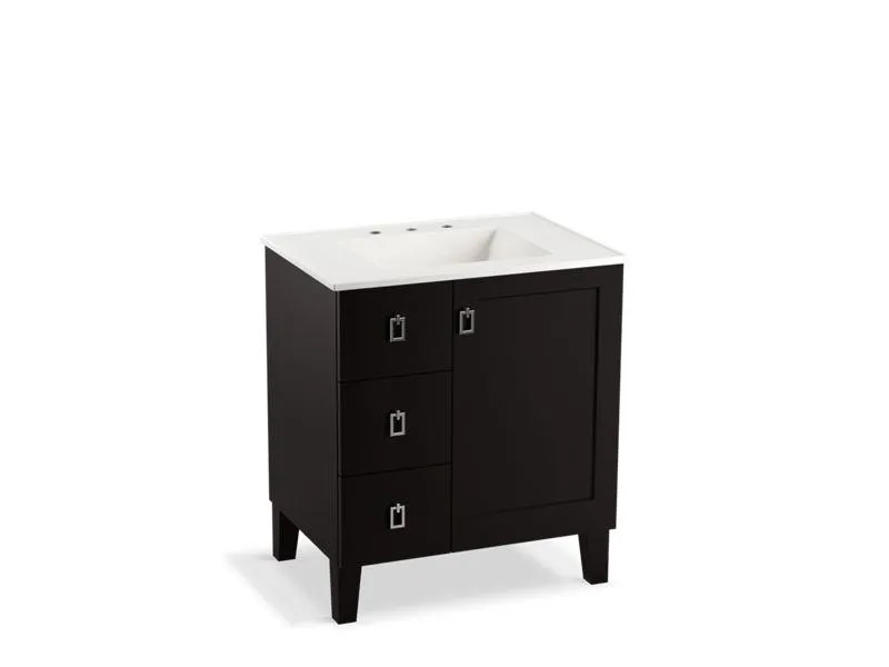 KOHLER K-99530-LGL-1WB Poplin 30" bathroom vanity cabinet with legs, 1 door and 3 drawers on left