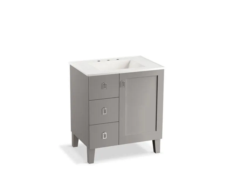 KOHLER K-99530-LGL-1WB Poplin 30" bathroom vanity cabinet with legs, 1 door and 3 drawers on left