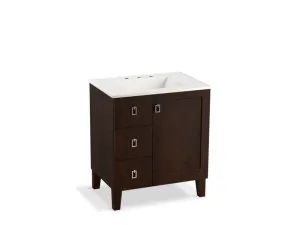 KOHLER K-99530-LGL-1WB Poplin 30" bathroom vanity cabinet with legs, 1 door and 3 drawers on left