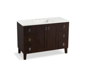 KOHLER K-99535-LGSD-1WA Poplin 48" bathroom vanity cabinet with legs, 2 doors and 6 drawers, split top drawers