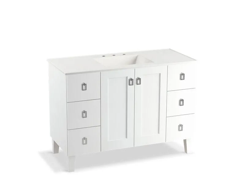 KOHLER K-99535-LGSD-1WA Poplin 48" bathroom vanity cabinet with legs, 2 doors and 6 drawers, split top drawers