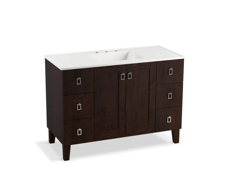 KOHLER K-99535-LGSD-1WA Poplin 48" bathroom vanity cabinet with legs, 2 doors and 6 drawers, split top drawers