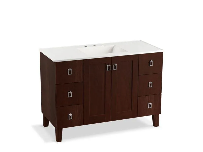 KOHLER K-99535-LGSD-1WA Poplin 48" bathroom vanity cabinet with legs, 2 doors and 6 drawers, split top drawers