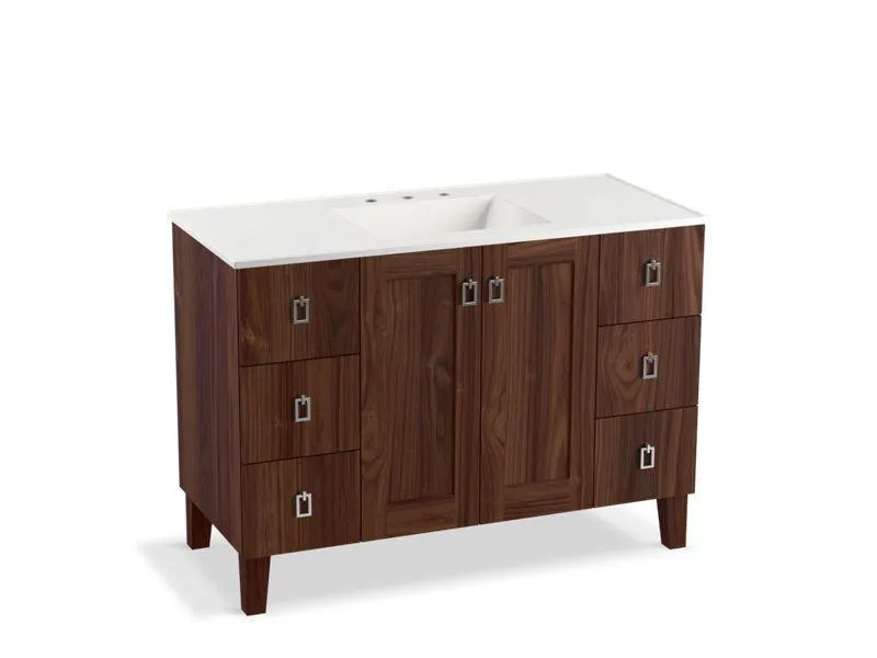 KOHLER K-99535-LGSD-1WA Poplin 48" bathroom vanity cabinet with legs, 2 doors and 6 drawers, split top drawers