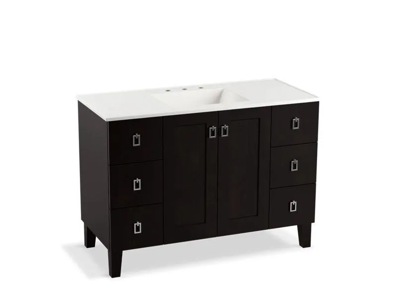 KOHLER K-99535-LGSD-1WA Poplin 48" bathroom vanity cabinet with legs, 2 doors and 6 drawers, split top drawers