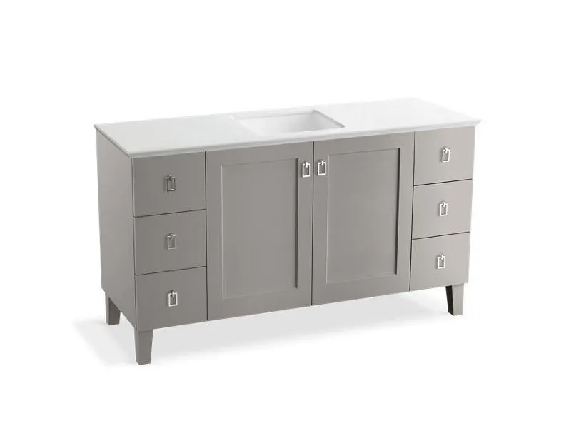 KOHLER K-99536-LG-1WA Poplin 60" bathroom vanity cabinet with legs, 2 doors and 6 drawers
