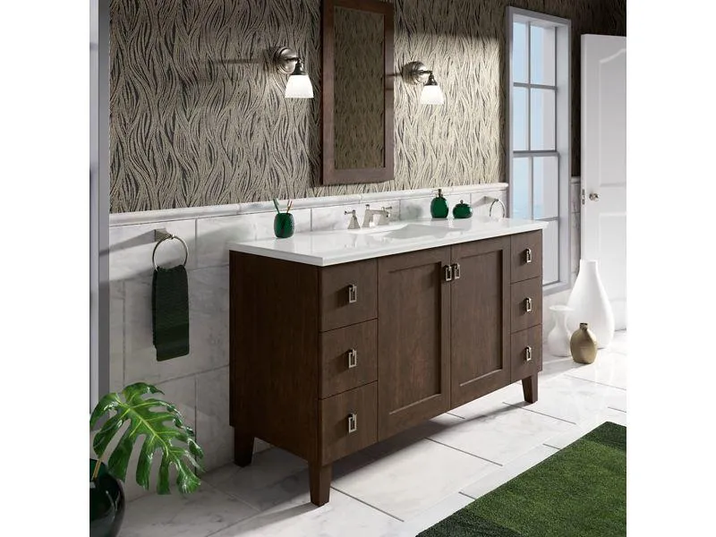 KOHLER K-99536-LG-1WA Poplin 60" bathroom vanity cabinet with legs, 2 doors and 6 drawers