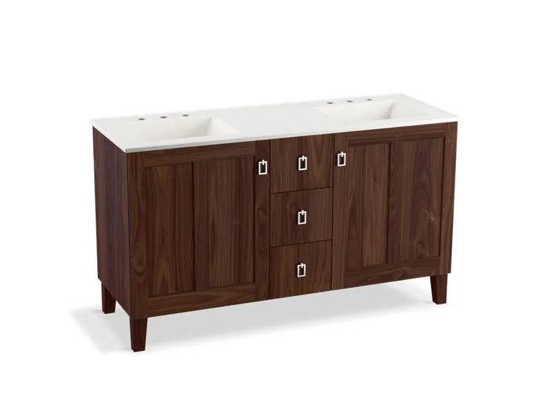 KOHLER K-99537-LGSD-1WA Poplin 60" bathroom vanity cabinet with legs, 2 doors and 3 drawers, split top drawer