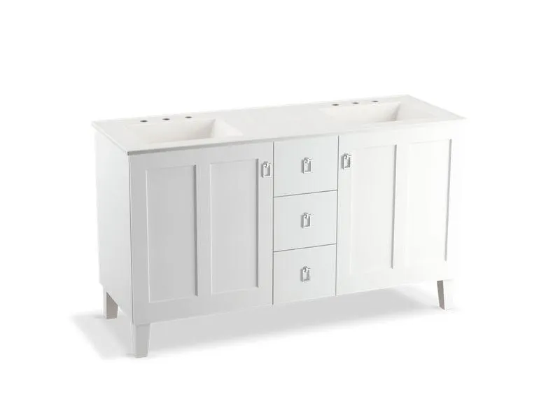 KOHLER K-99537-LGSD-1WA Poplin 60" bathroom vanity cabinet with legs, 2 doors and 3 drawers, split top drawer