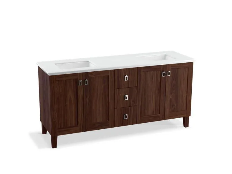 KOHLER K-99538-LGSD-1WA Poplin 72" bathroom vanity cabinet with legs, 4 doors and 3 drawers, split top drawer