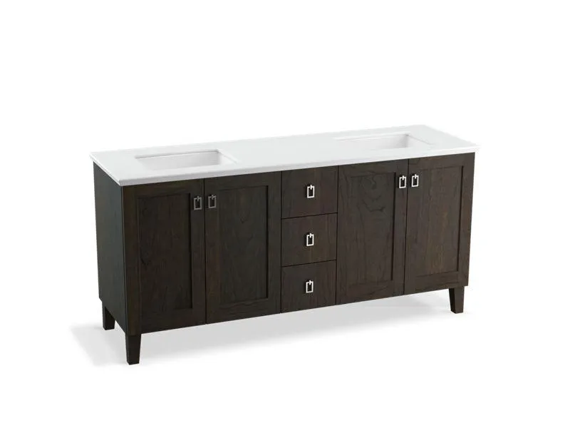 KOHLER K-99538-LGSD-1WA Poplin 72" bathroom vanity cabinet with legs, 4 doors and 3 drawers, split top drawer
