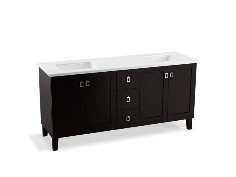 KOHLER K-99538-LGSD-1WA Poplin 72" bathroom vanity cabinet with legs, 4 doors and 3 drawers, split top drawer