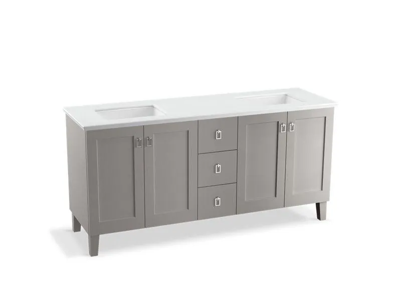KOHLER K-99538-LGSD-1WA Poplin 72" bathroom vanity cabinet with legs, 4 doors and 3 drawers, split top drawer
