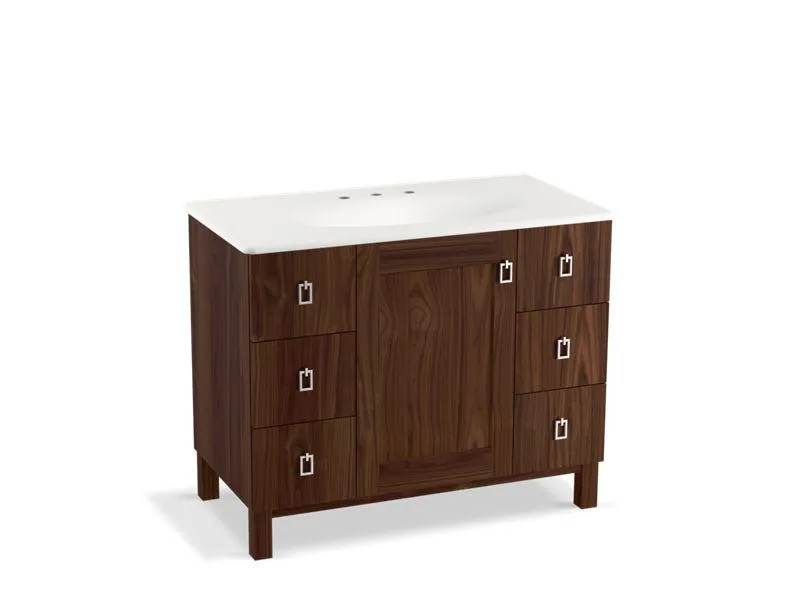 KOHLER K-99562-LG-1WA Poplin 42" bathroom vanity cabinet with legs, 1 door and 6 drawers