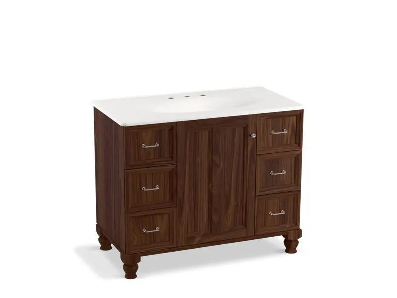 KOHLER K-99563-LG-1WA Damask 42" bathroom vanity cabinet with furniture legs, 1 door and 6 drawers