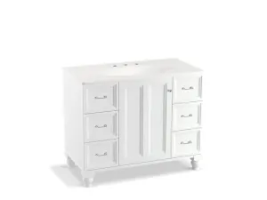 KOHLER K-99563-LG-1WA Damask 42" bathroom vanity cabinet with furniture legs, 1 door and 6 drawers