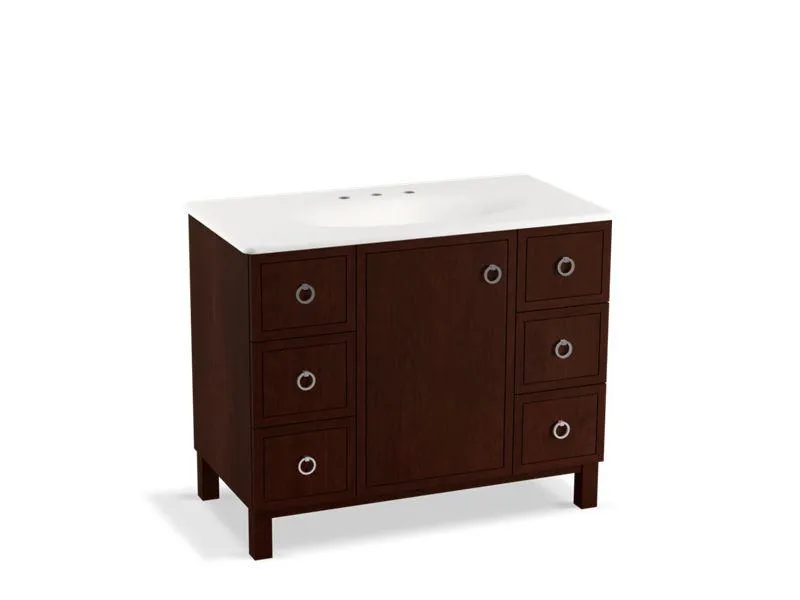KOHLER K-99564-LG-1WA Jacquard 42" bathroom vanity cabinet with furniture legs, 1 door and 6 drawers