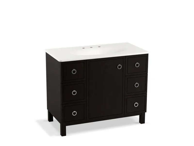 KOHLER K-99564-LG-1WA Jacquard 42" bathroom vanity cabinet with furniture legs, 1 door and 6 drawers
