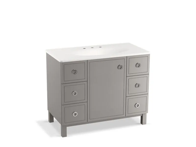 KOHLER K-99564-LG-1WA Jacquard 42" bathroom vanity cabinet with furniture legs, 1 door and 6 drawers