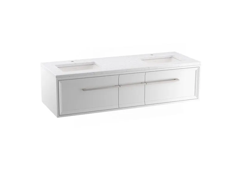 KOHLER K-CM33567-BD1 Lodern 60" wall-hung bathroom vanity cabinet with sinks and quartz top