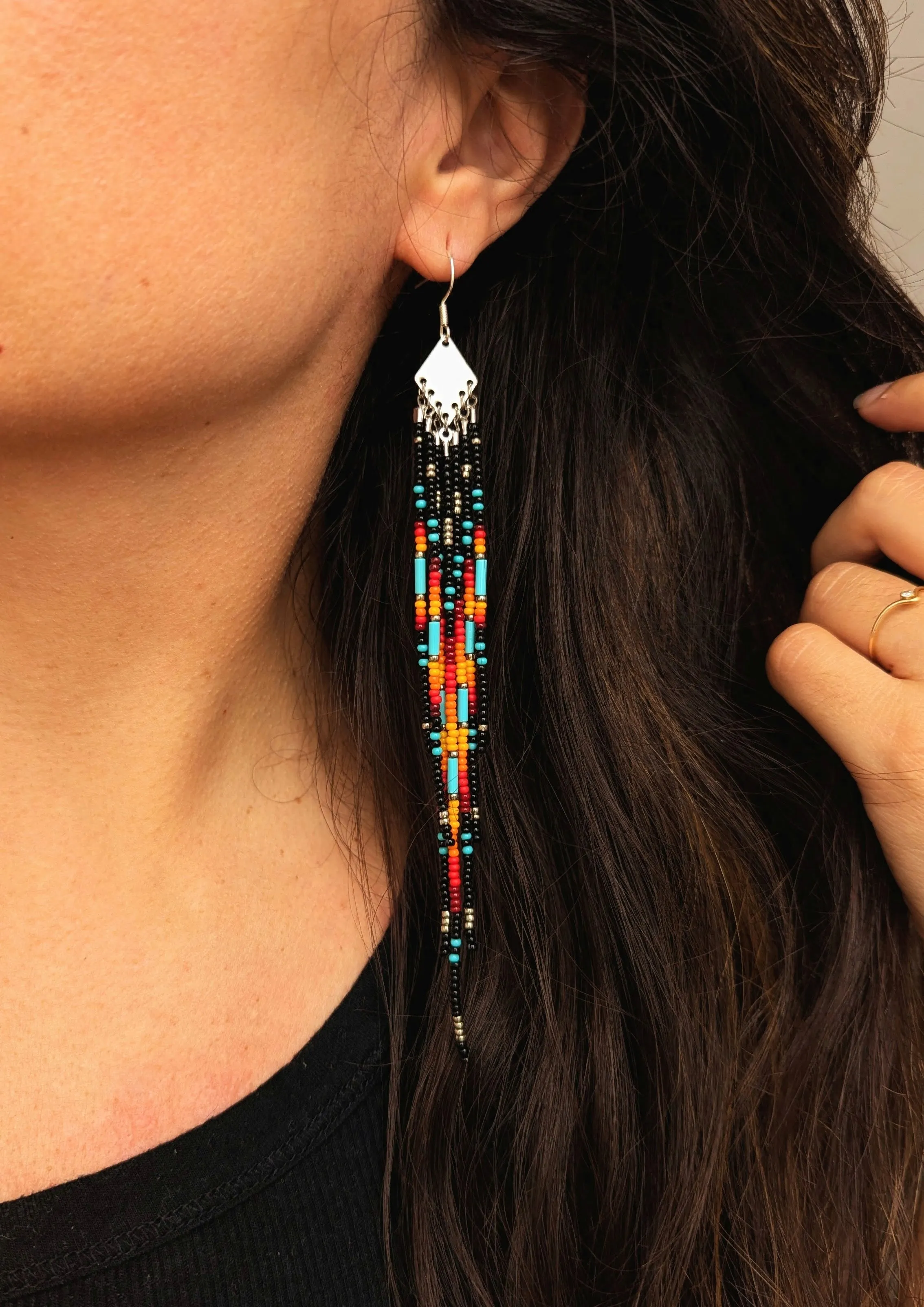 La Flesche Black Native Beaded Earrings