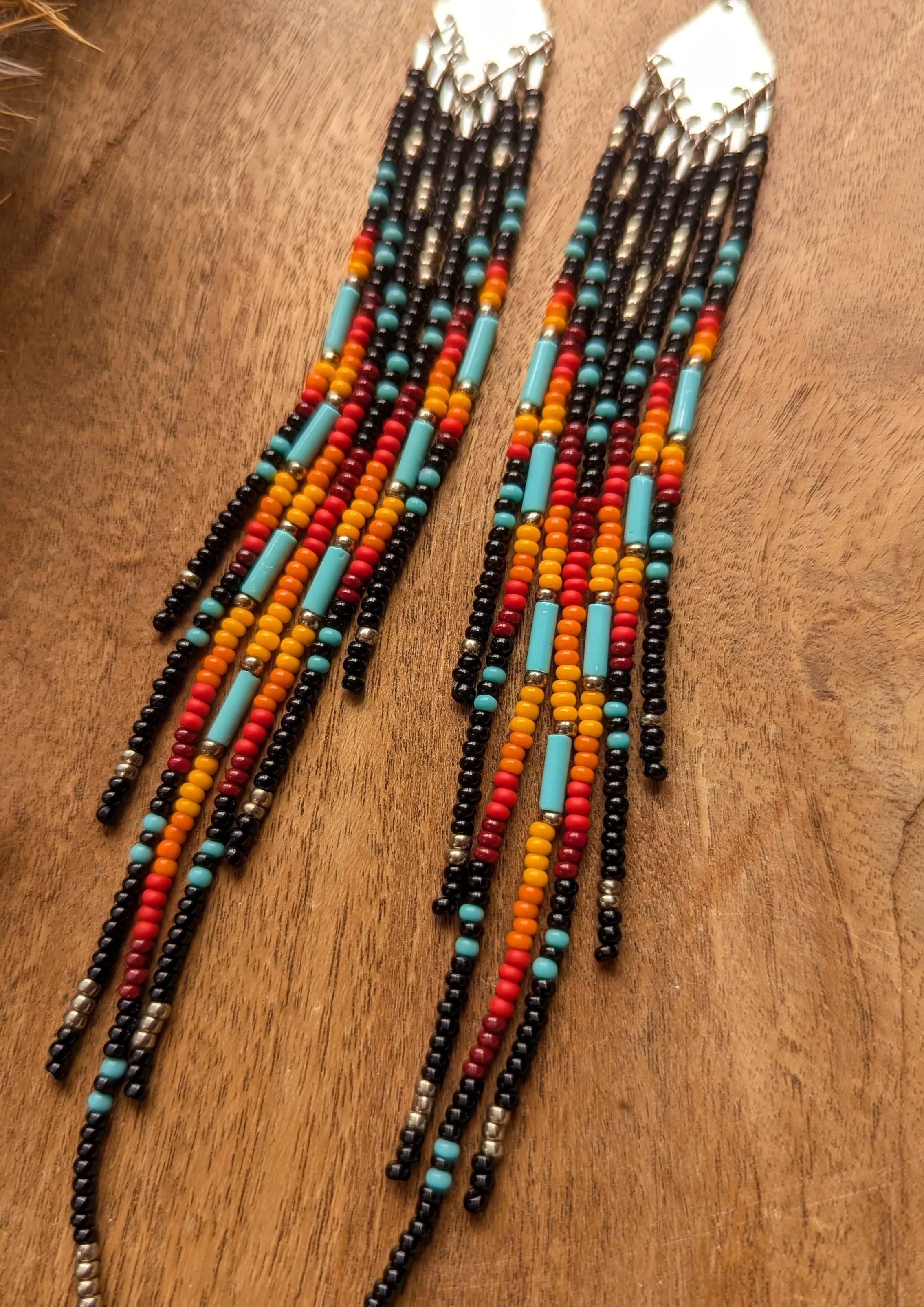 La Flesche Black Native Beaded Earrings