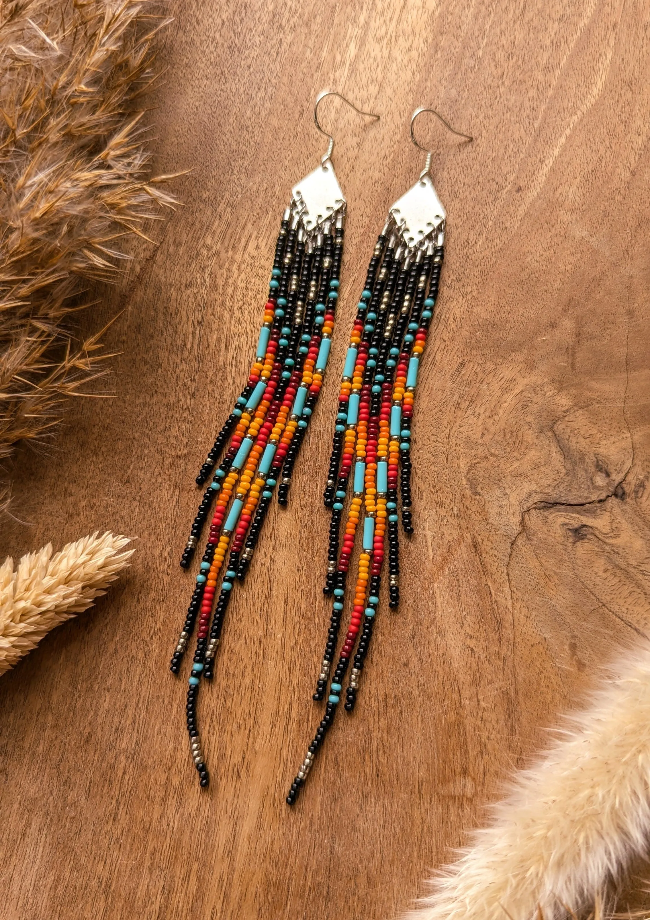 La Flesche Black Native Beaded Earrings