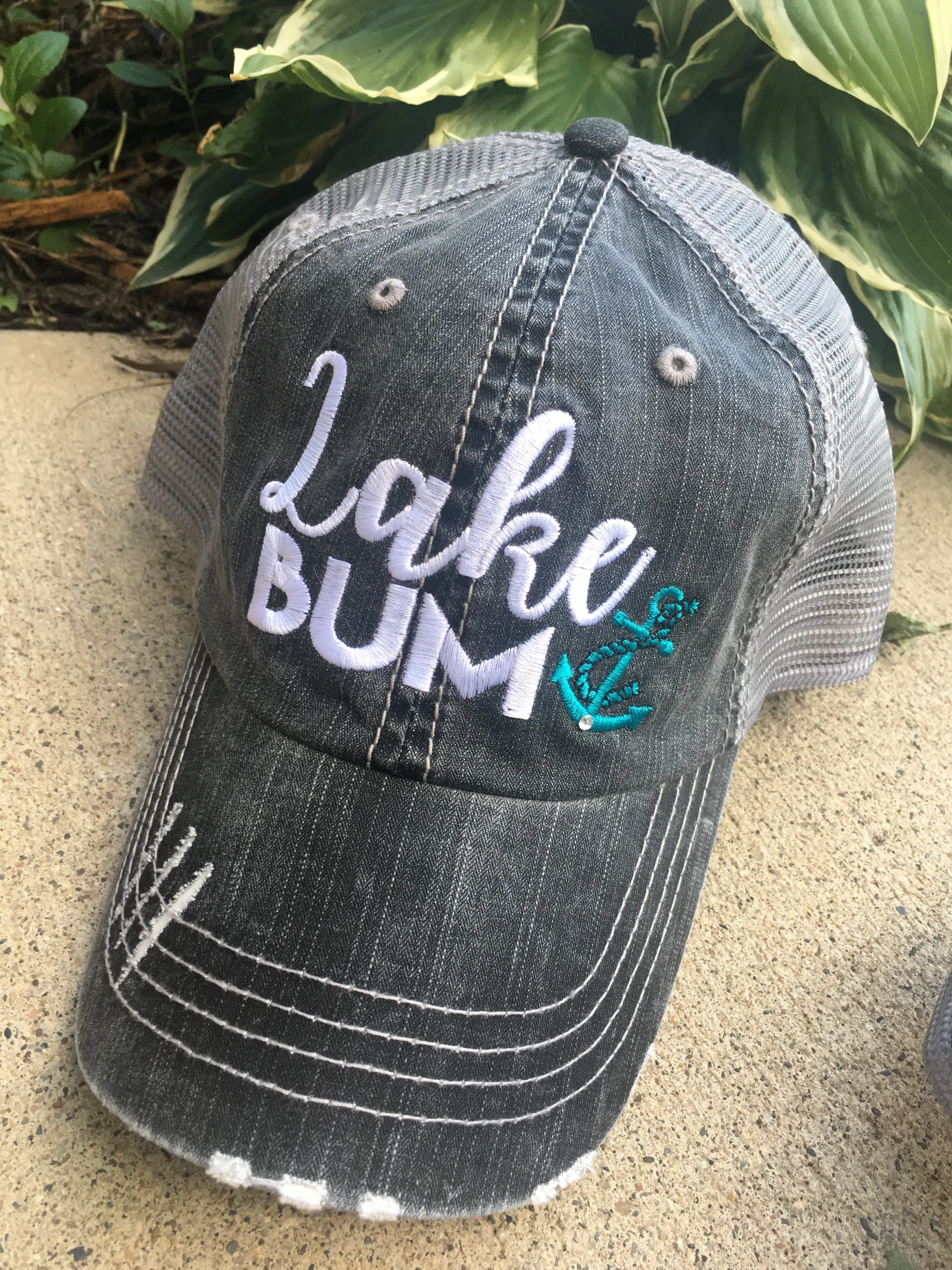 Lake and beach hats Lake bum Beach bum Embroidered unisex trucker caps Seashells Anchors