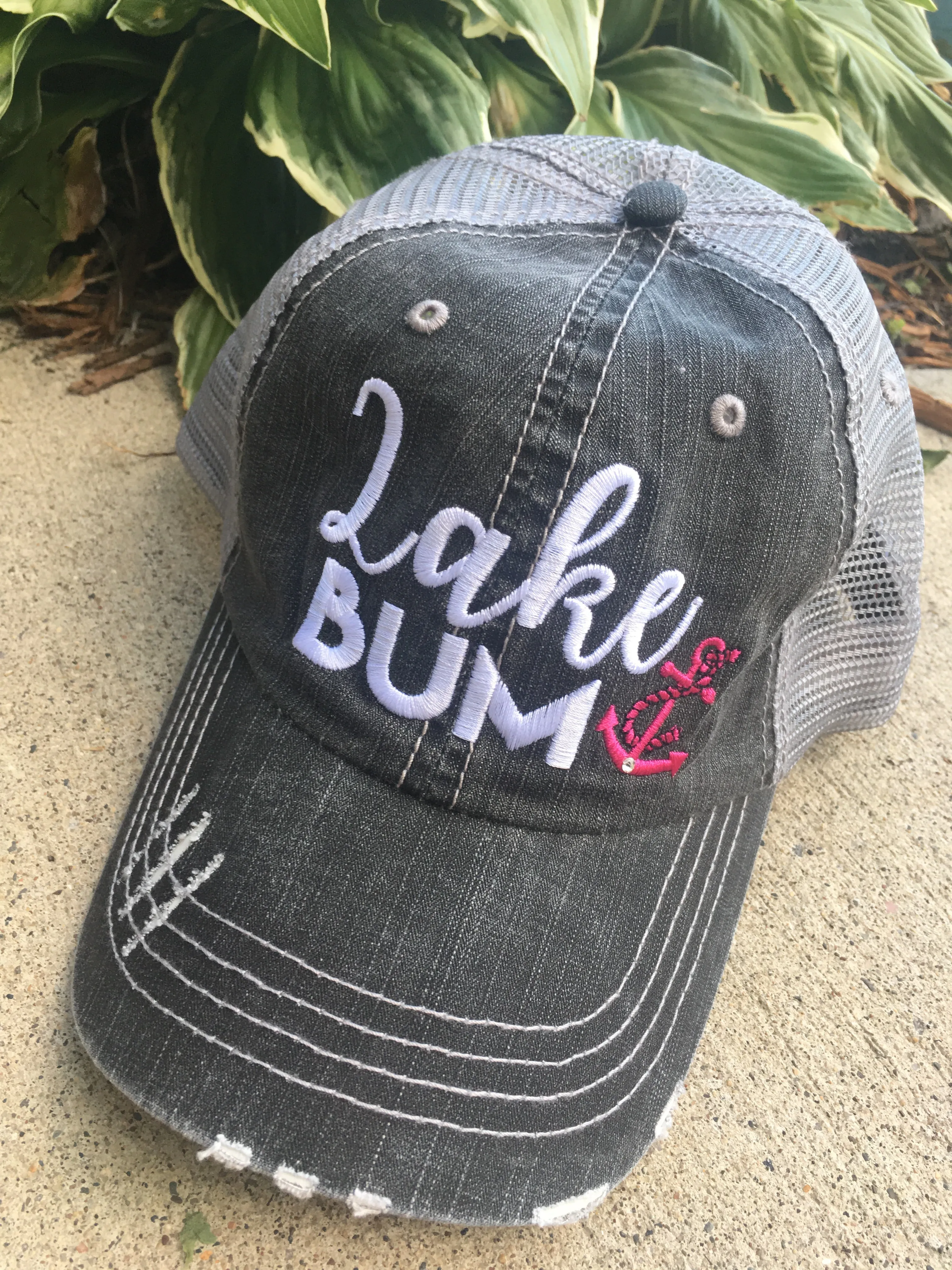Lake and beach hats Lake bum Beach bum Embroidered unisex trucker caps Seashells Anchors