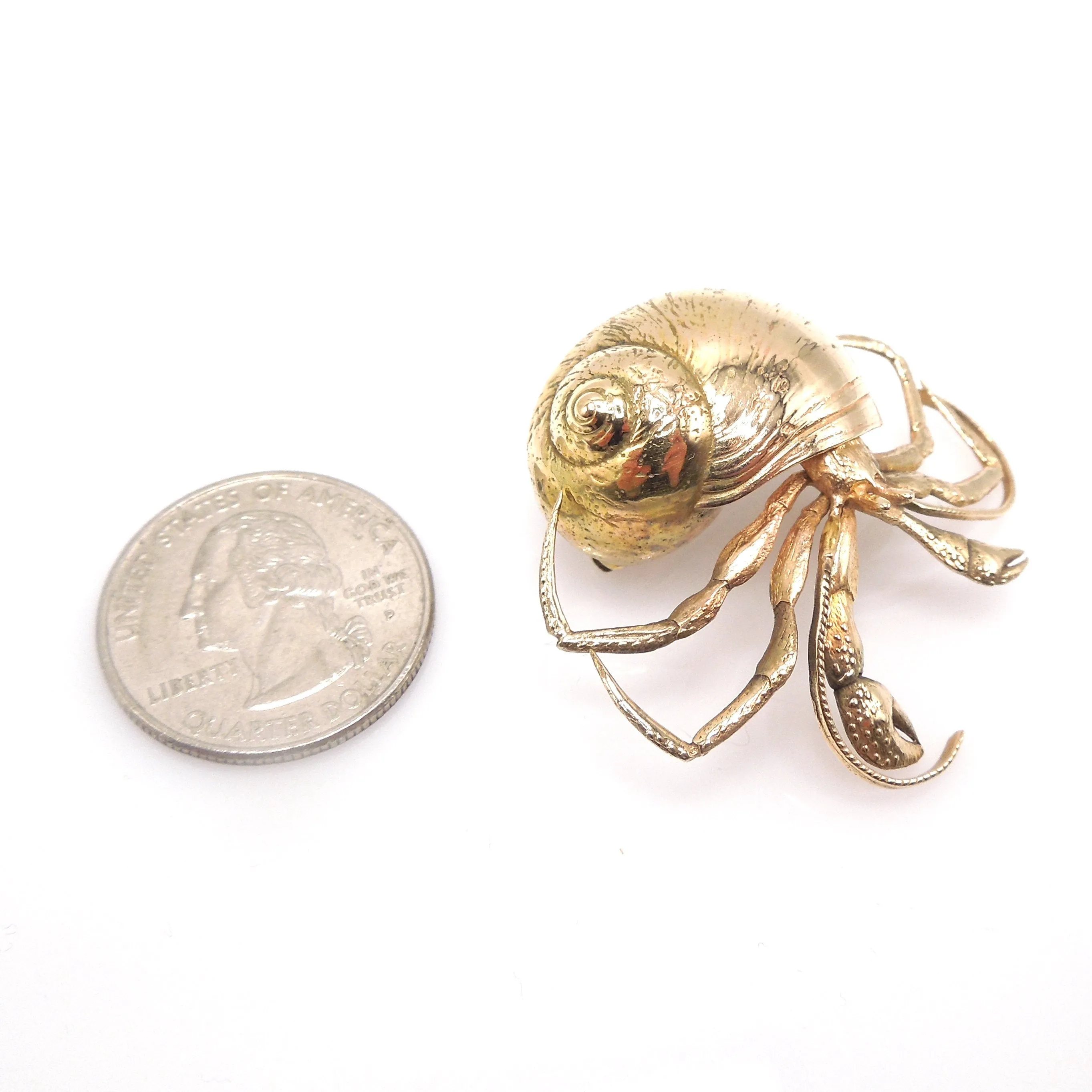 Large 14K Yellow Gold Hermit Crab Pendant Brooch