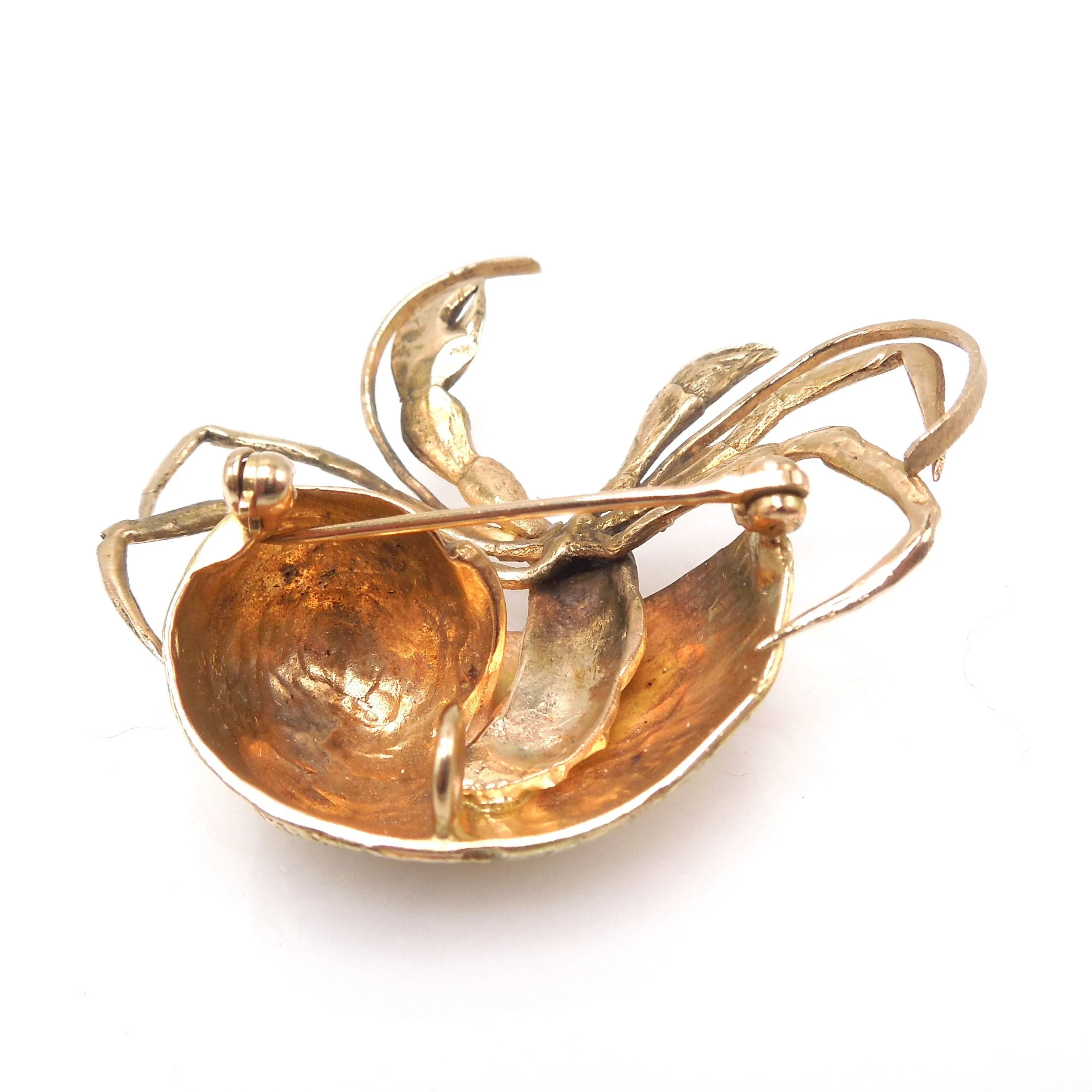 Large 14K Yellow Gold Hermit Crab Pendant Brooch