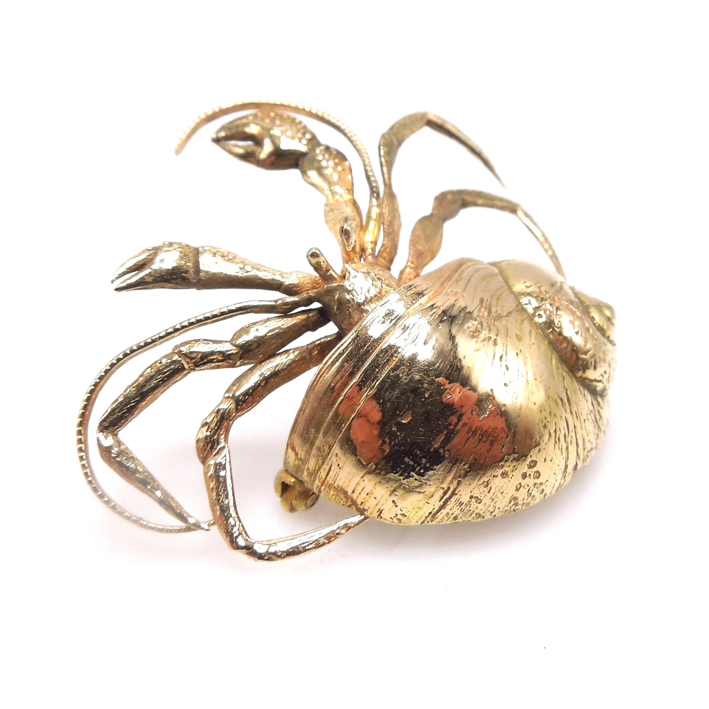 Large 14K Yellow Gold Hermit Crab Pendant Brooch