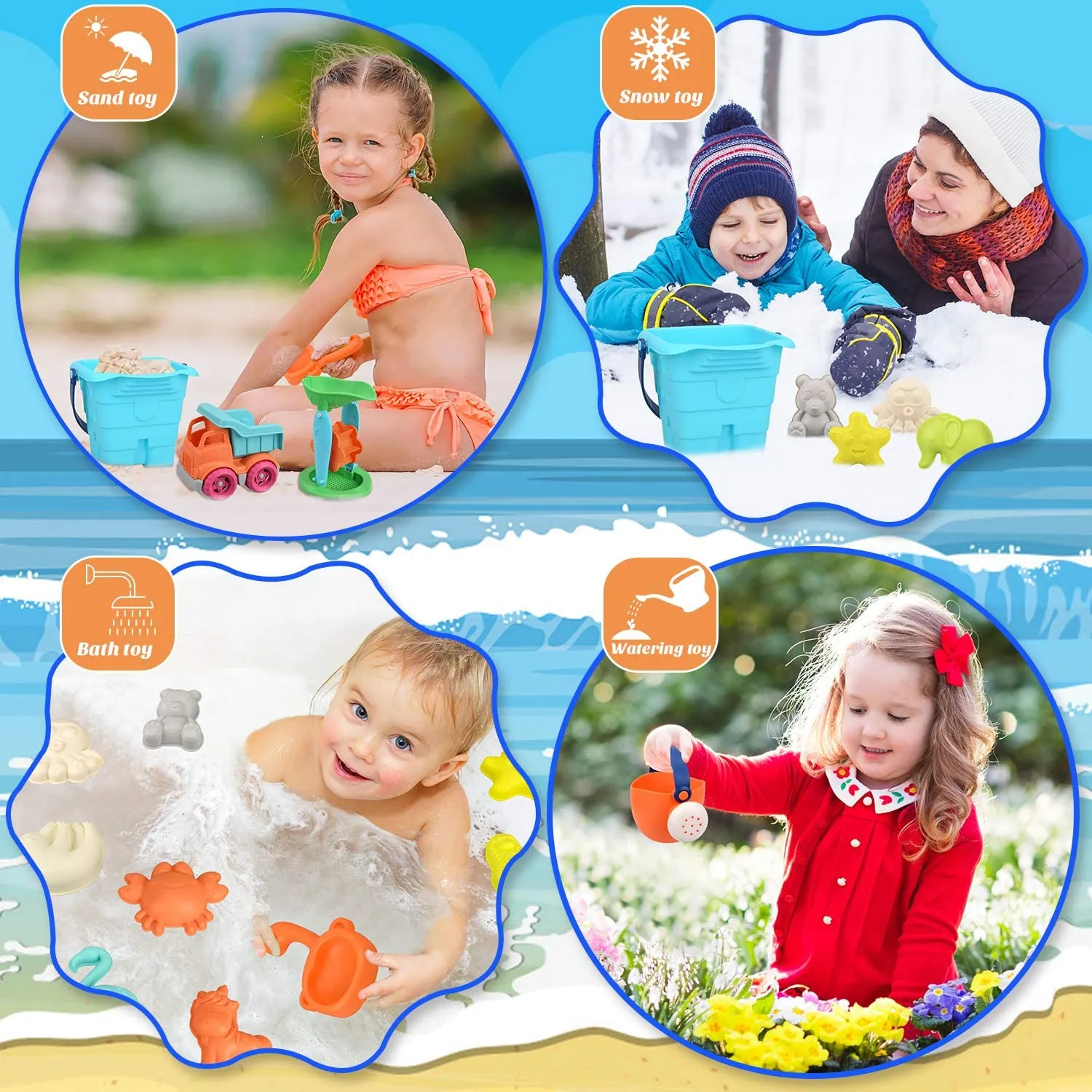Large Eco-Friendly Bucket & Spade Set | 22 Pieces | Outdoor Kids Toys for Sand Pit | 3 years 