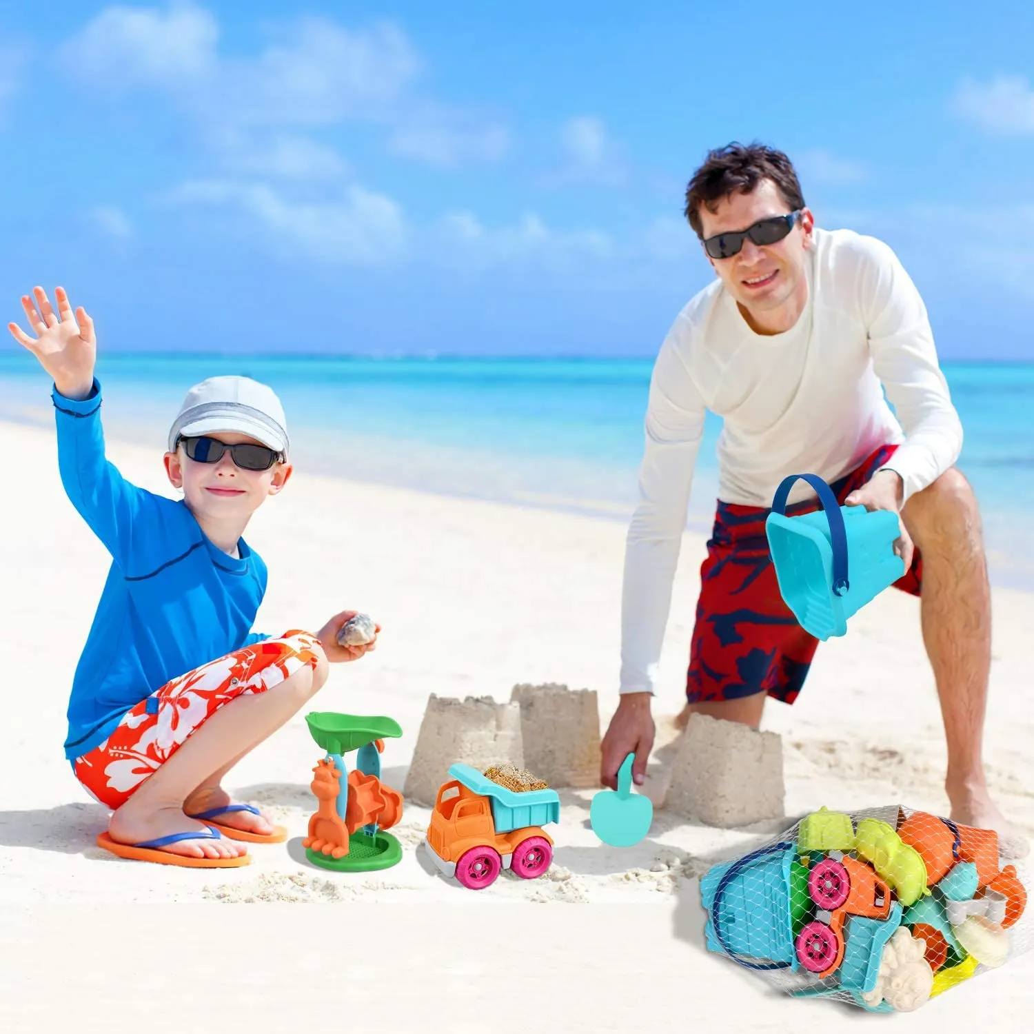 Large Eco-Friendly Bucket & Spade Set | 22 Pieces | Outdoor Kids Toys for Sand Pit | 3 years 